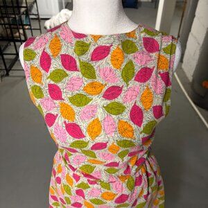 Vintage RARE Oshare Panda Japan MCM Leaf Sleeveless House Dress Read Desc Info